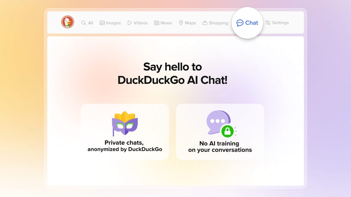 Giao diện chào mừng Duck.ai, dịch vụ AI chat riêng tư của DuckDuckGo