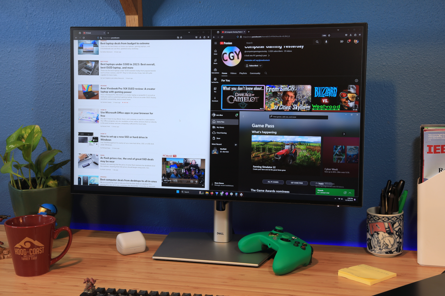 Dell UltraSharp U2724DE trong không gian làm việc thực tế; hình ảnh minh họa cách màn hình 27 inch phục vụ đa nhiệm, không phải khuyến nghị riêng mẫu máy này. Ảnh: Matt Smith/PCWorld