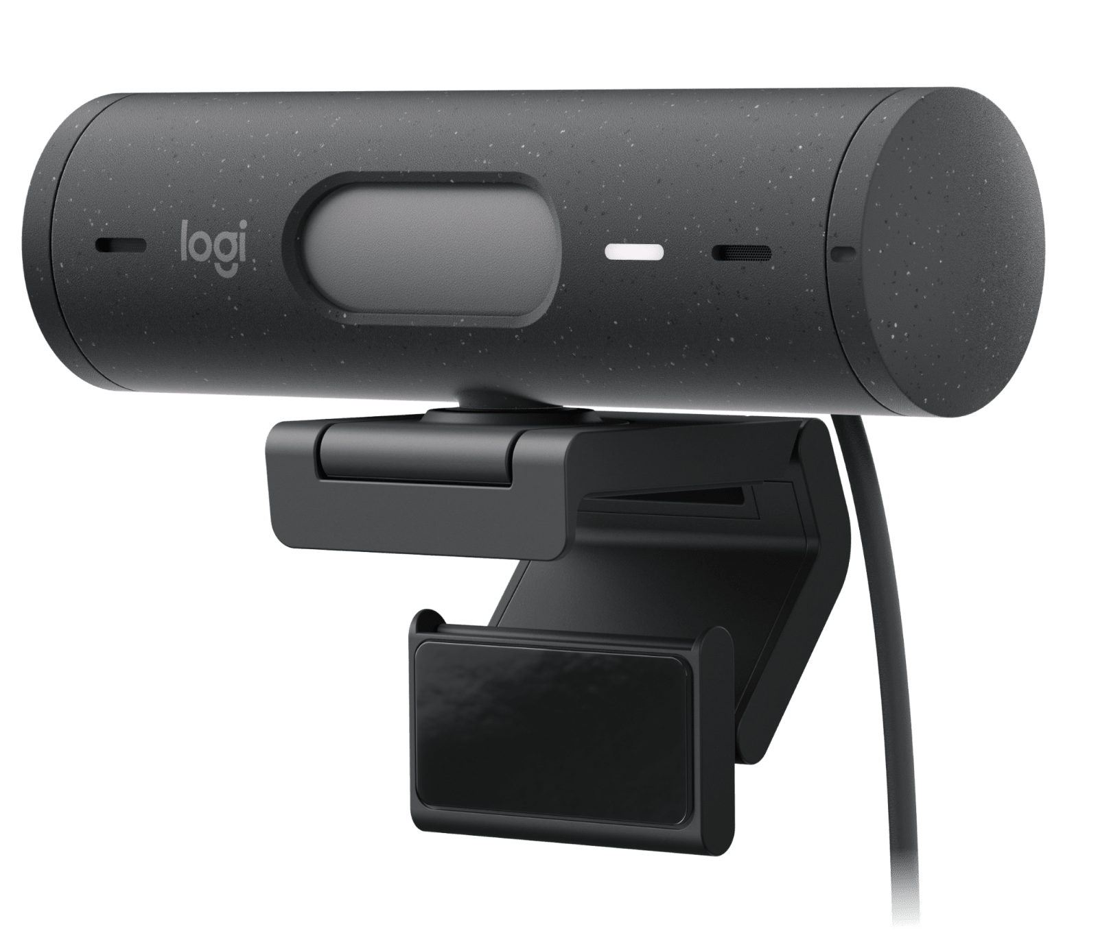Logitech Brio 500 trên cạnh màn hình; độ chắc của ngàm và góc đặt ảnh hưởng trực tiếp đến khung hình trong cuộc gọi. Ảnh: Logitech