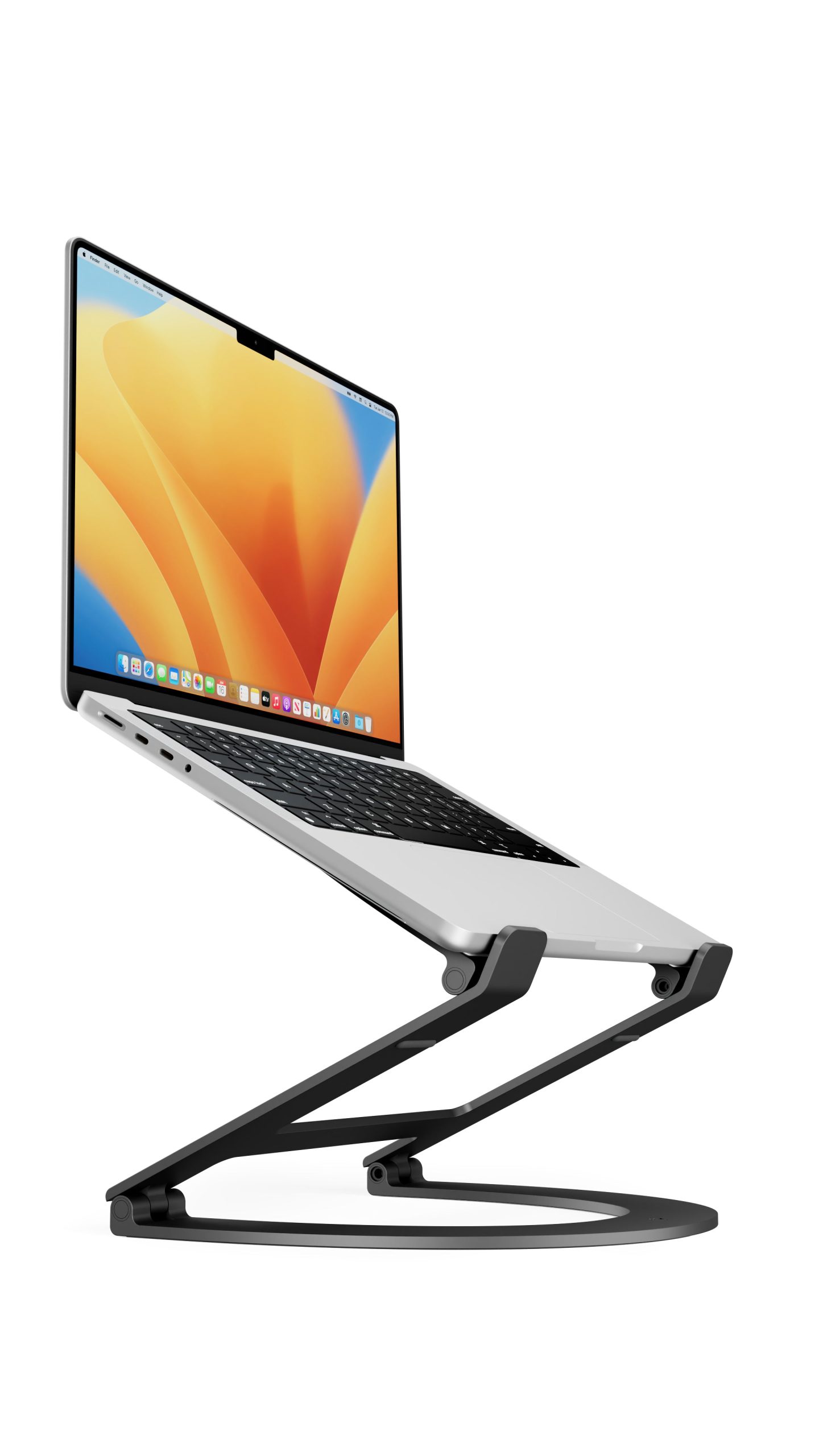 Đế Twelve South Curve Flex nâng laptop ở góc nghiêng cao; ảnh minh họa cơ chế nâng màn hình và bàn phím. Ảnh: Twelve South