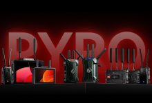 Hollyland Pyro Ultra trong bối cảnh ekip quay; ảnh sản phẩm từ Hollyland