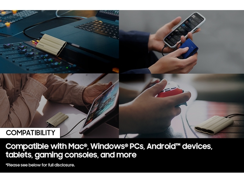 Một góc khác của Samsung T7 Shield cho thấy kiểu hoàn thiện thiên về cầm nắm, mang đi và dùng ngoài bàn làm việc cố định. Ảnh: Samsung