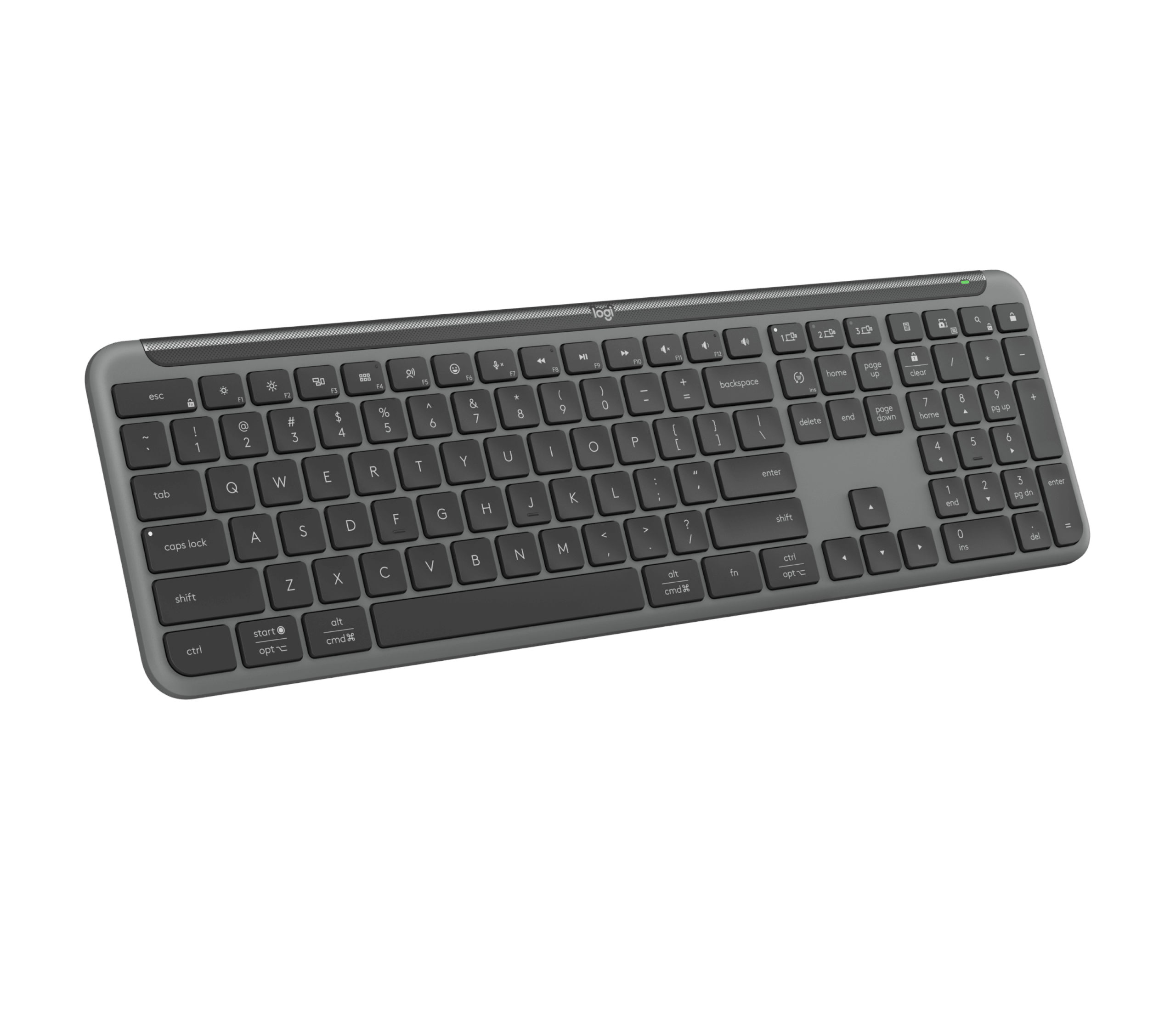 Logitech Signature Slim K950 trong bối cảnh thiết bị đa nền tảng; minh họa nhu cầu chuyển giữa máy tính, laptop và tablet. Ảnh: Logitech