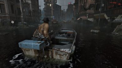 Nhân vật di chuyển bằng thuyền qua thành phố Arkham ngập nước trong The Sinking City 2. Ảnh: Frogwares/Steam