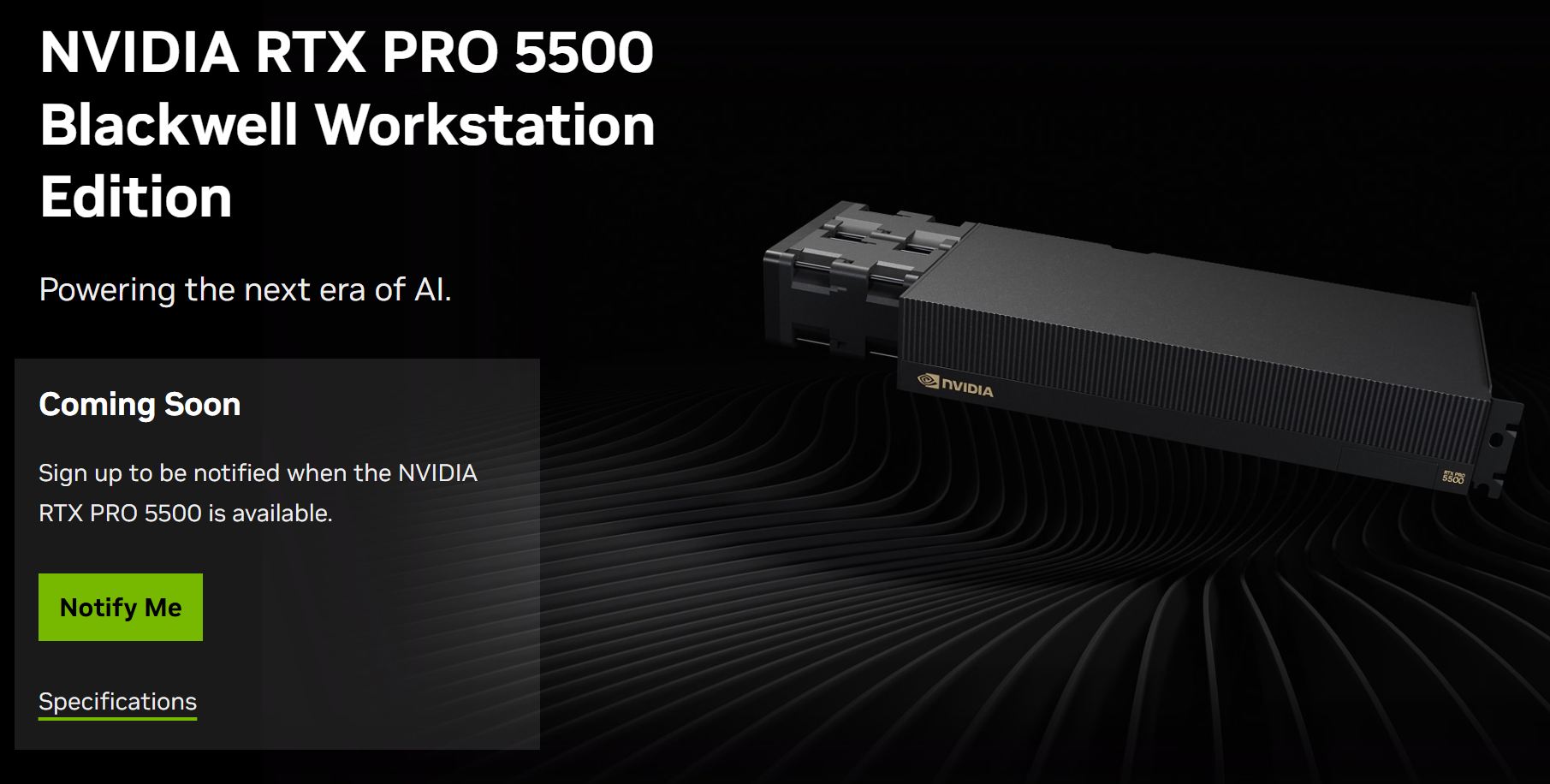 Bảng giới thiệu Nvidia RTX Pro 5500 trên website Nvidia