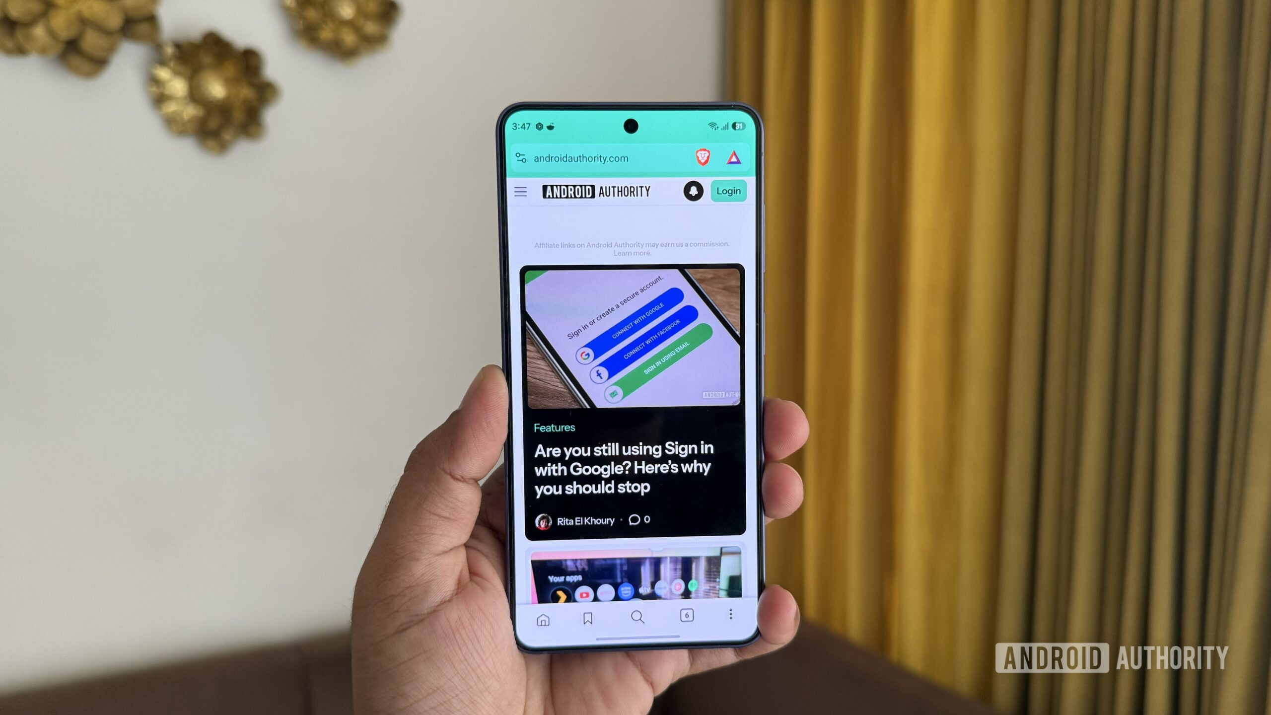 Giao diện trình duyệt Brave trên điện thoại Android thực tế