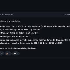 Ảnh chụp thông báo giải quyết sự cố Firebase iOS trên GitHub của kỹ sư Google
