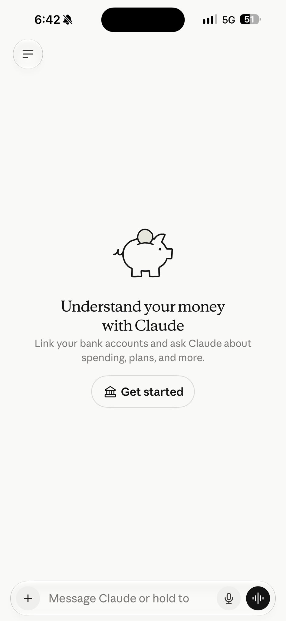 Giao diện tab điều hướng Money trên Claude di động