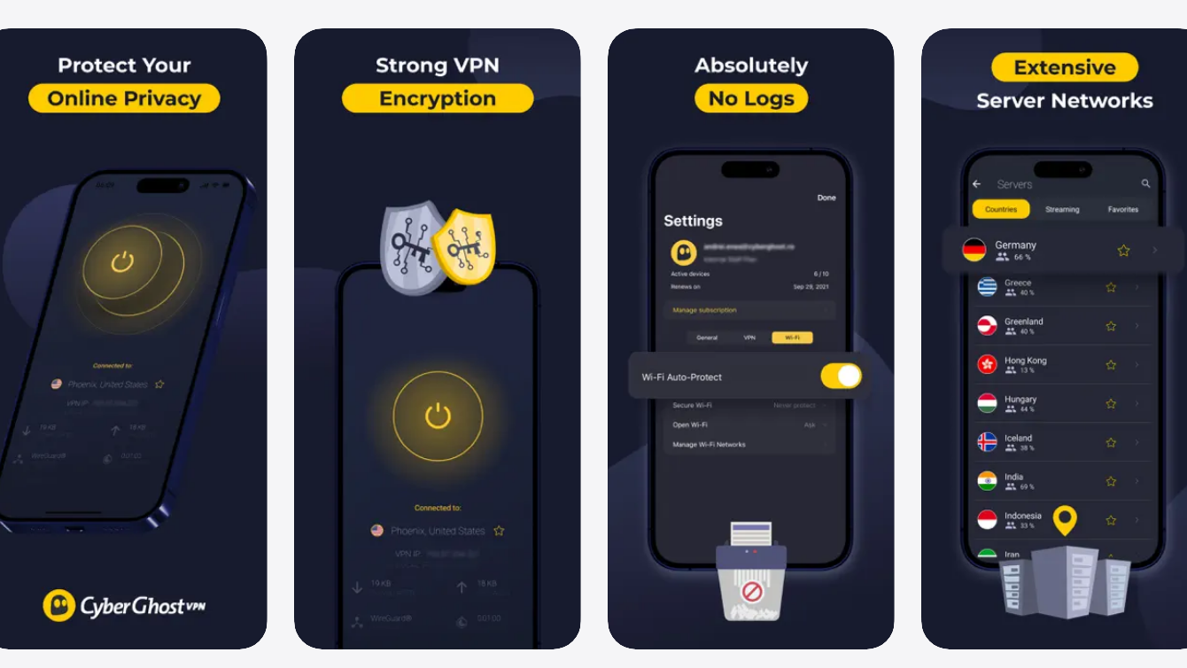 CyberGhost cập nhật giao diện danh sách máy chủ trên iPhone