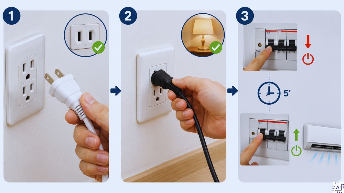 Điều hòa Panasonic trong ảnh minh họa việc kiểm tra thiết bị.