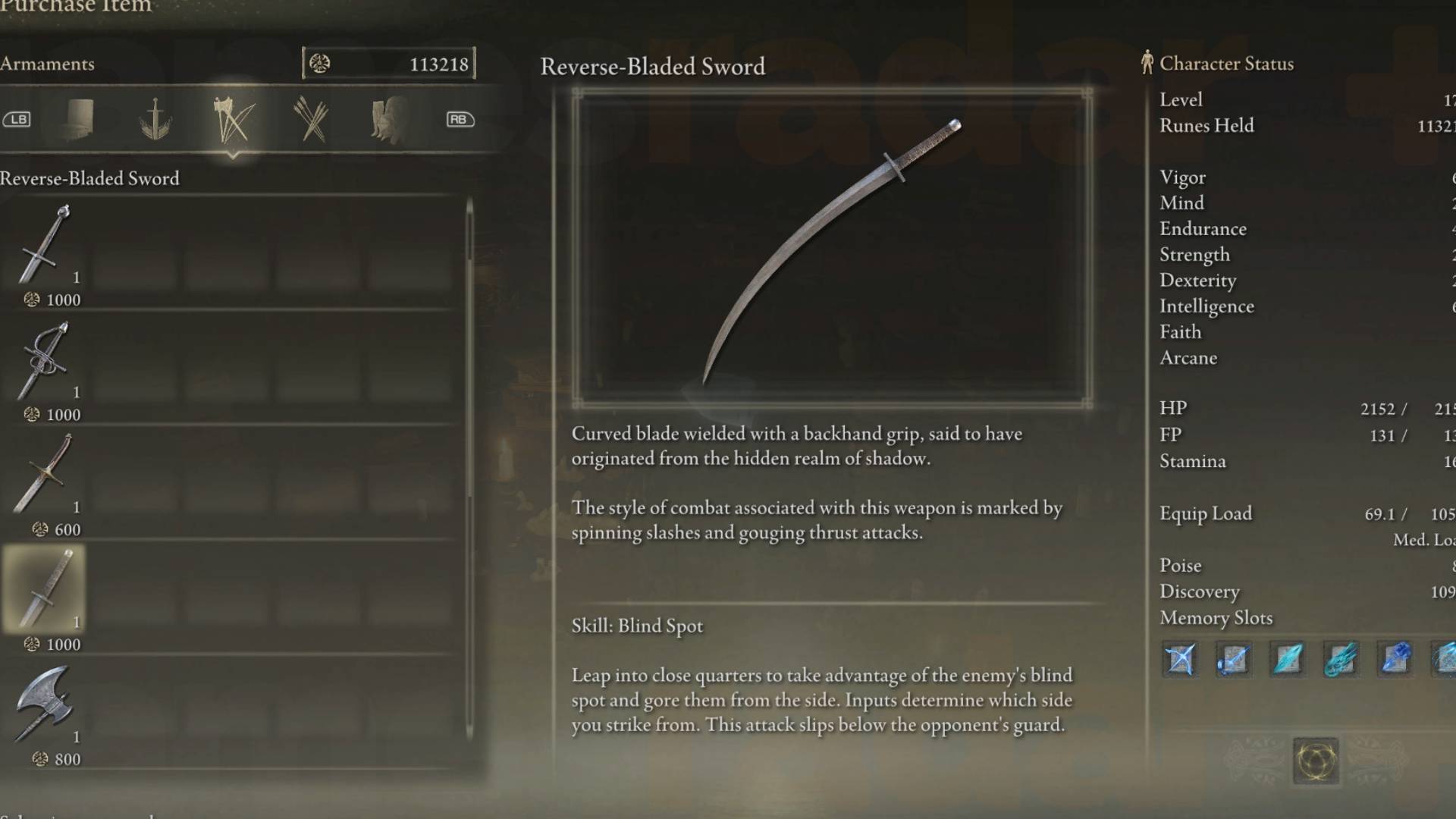 Vũ khí Reverse Bladed Sword trong Elden Ring.