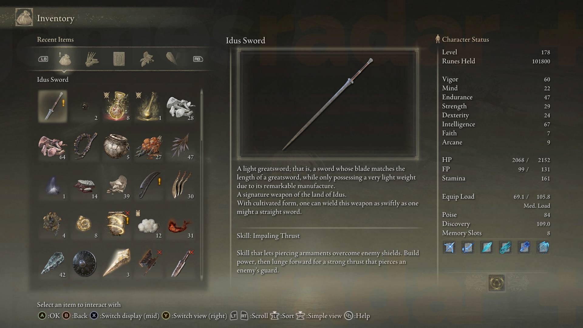 Vũ khí Idus Sword trong Elden Ring.
