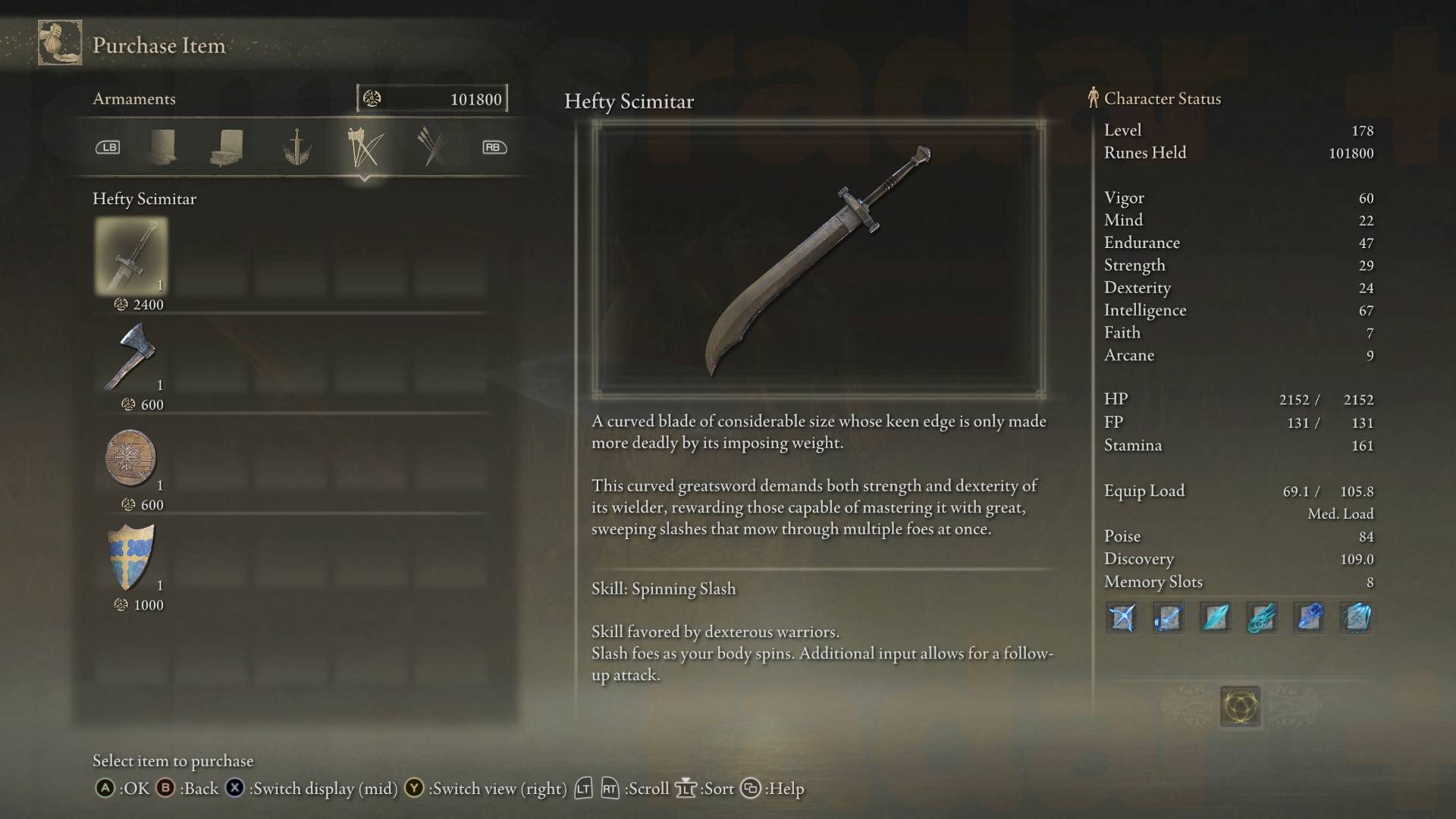 Vũ khí Hefty Scimitar trong Elden Ring.
