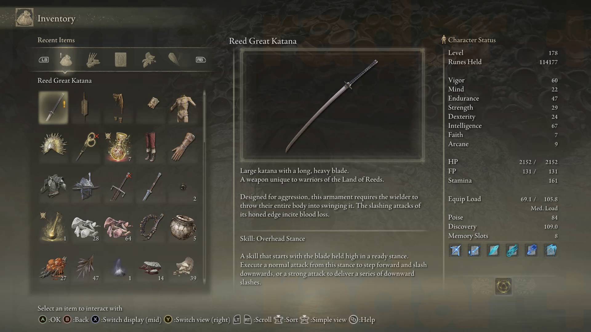 Vũ khí Reed Great Katana trong Elden Ring.
