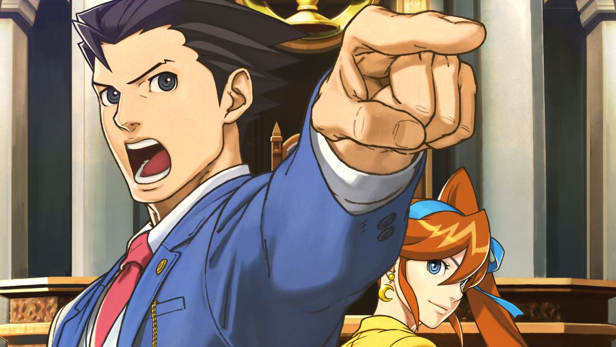Phoenix Wright tạo dáng phản đối trong ảnh giới thiệu Dual Destinies VR.