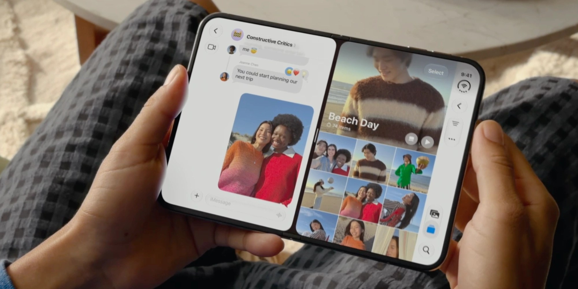 iPhone Duo gập mở hiển thị ứng dụng