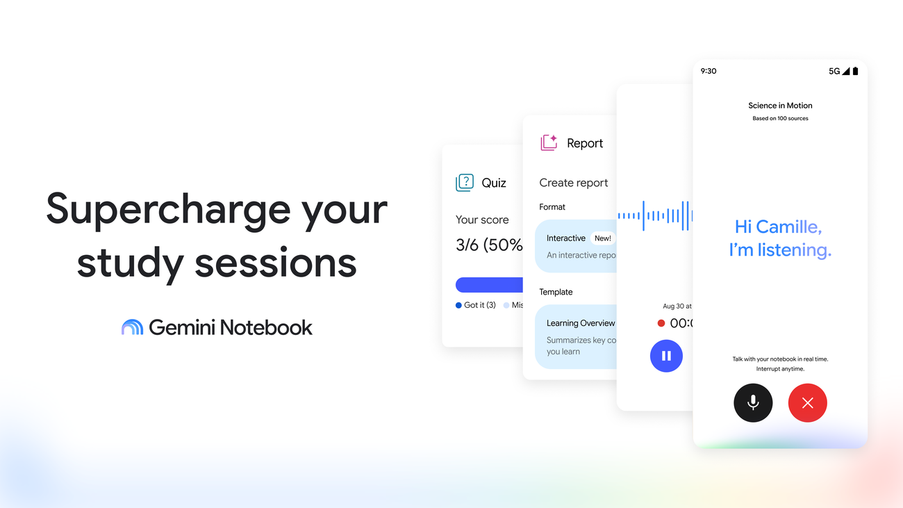 Google Gemini Notebook với giao diện mới và các tính năng học tập thông minh