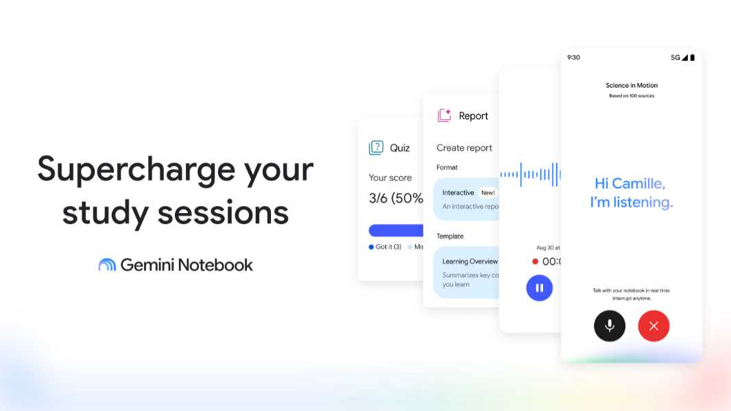 Minh họa các tính năng tương tác học tập trên Gemini Notebook