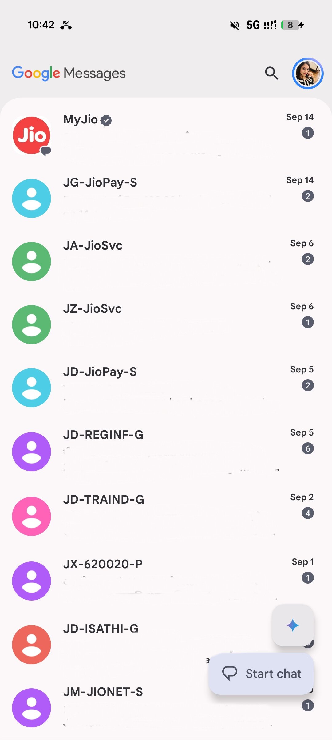 Giao diện Google Messages hiện tại