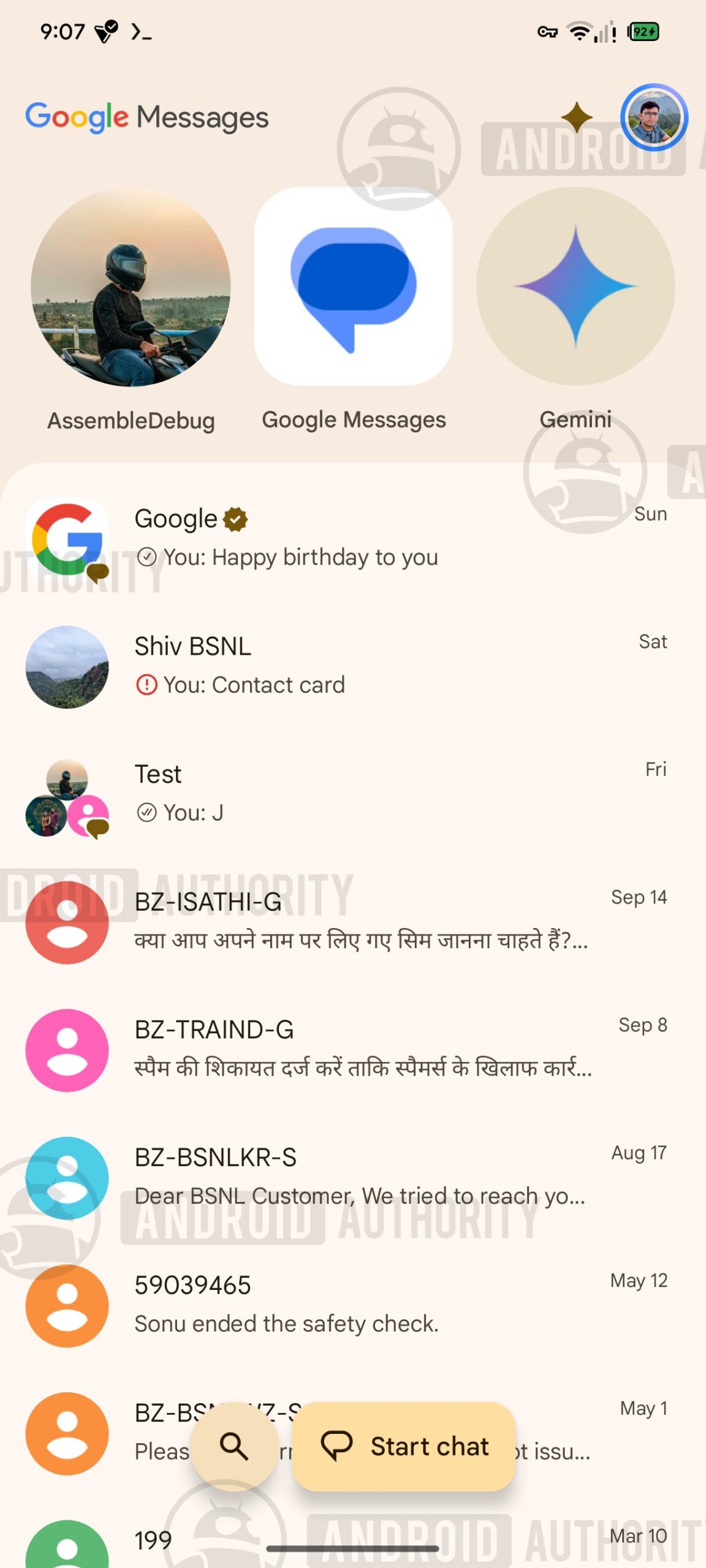 Bố cục Google Messages thử nghiệm