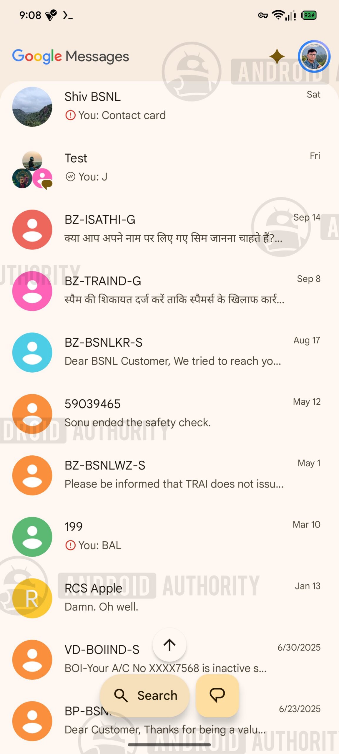 Màn hình Search Google Messages