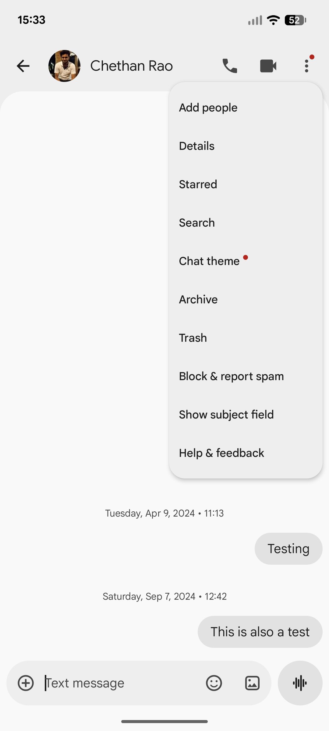 Thông báo tính năng Chat themes trong cuộc hội thoại SMS