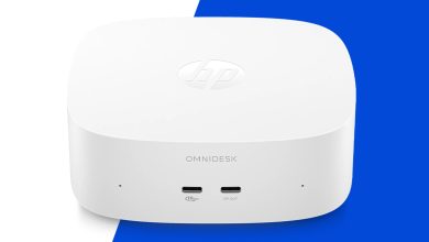 Toàn cảnh mini PC HP OmniDesk màu trắng nhỏ gọn