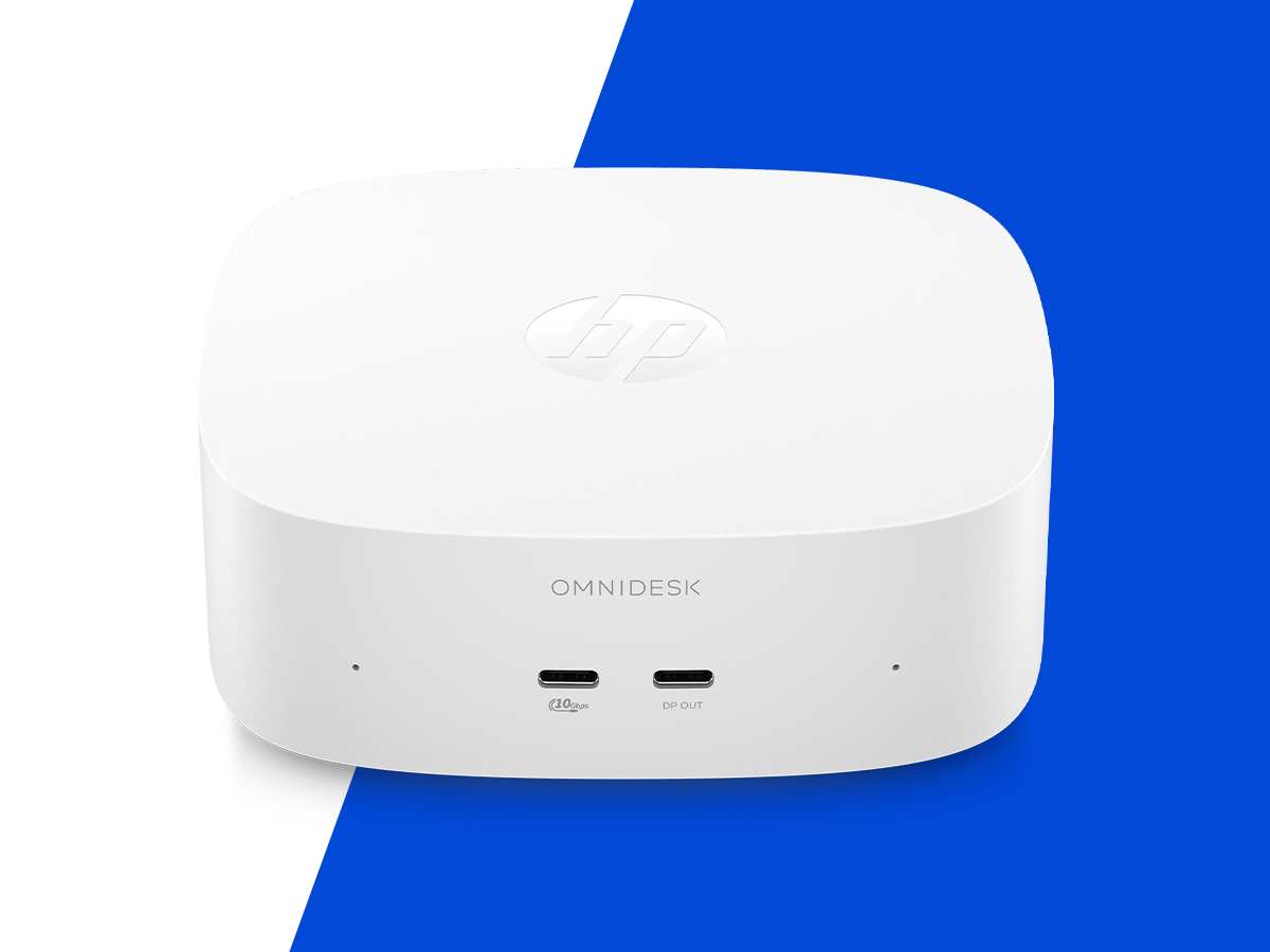 Toàn cảnh mini PC HP OmniDesk màu trắng nhỏ gọn