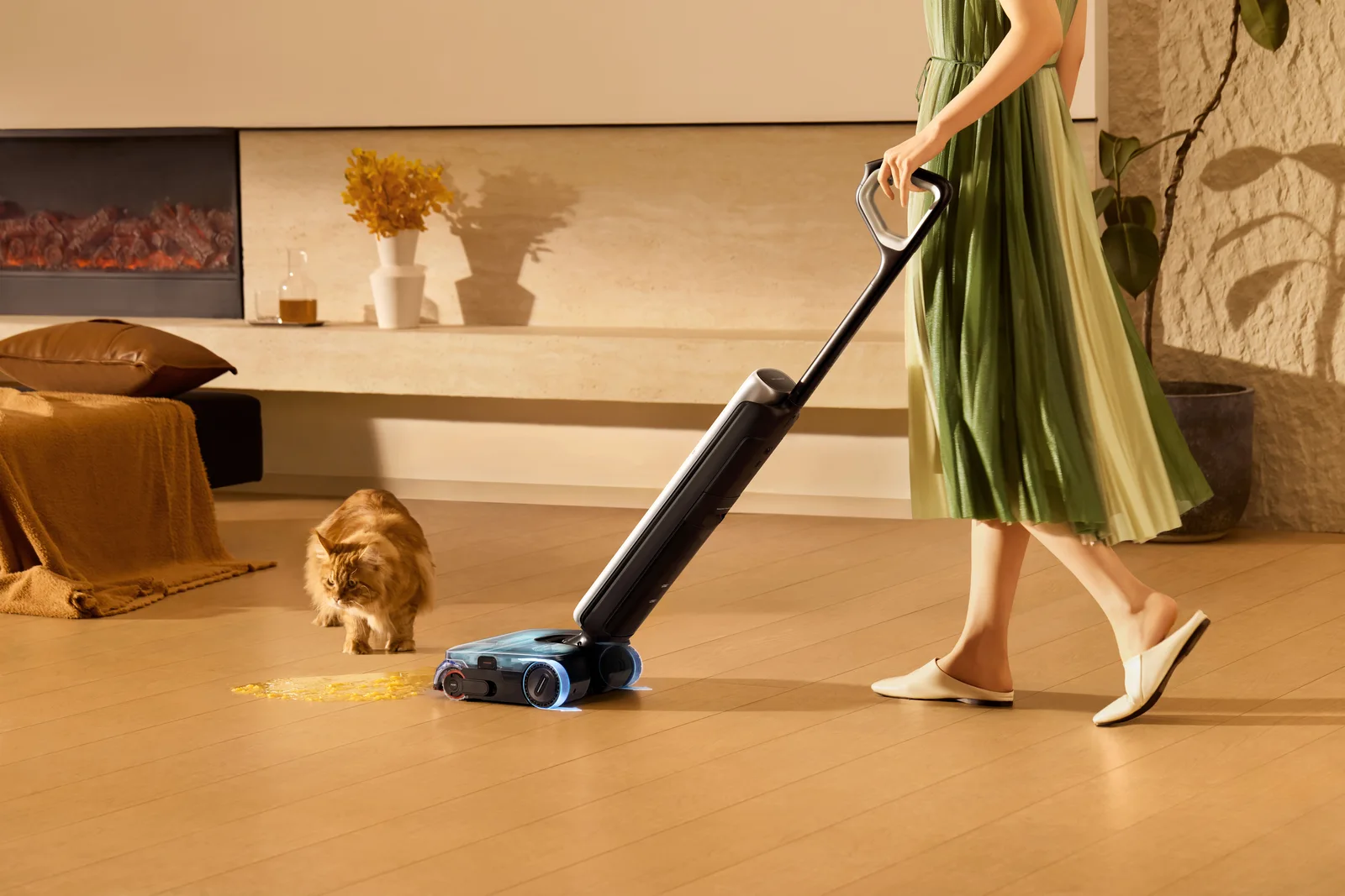 Cơ chế ngả phẳng 180 độ chui gầm giường và sofa của Dreame T16 Pro Steam