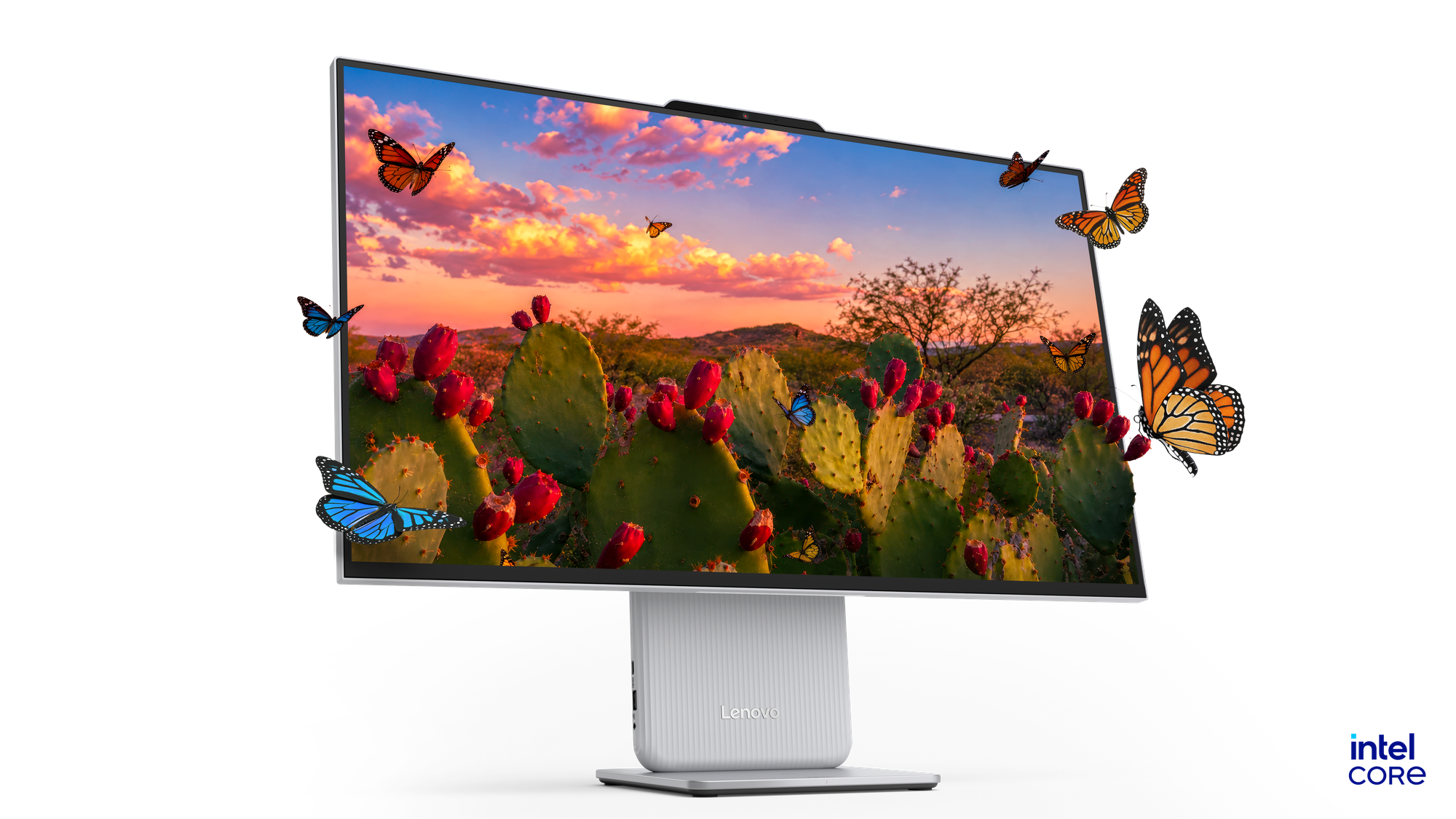 Mặt trước màn hình viền mỏng 120Hz của máy tính Lenovo IdeaCentre AIO i