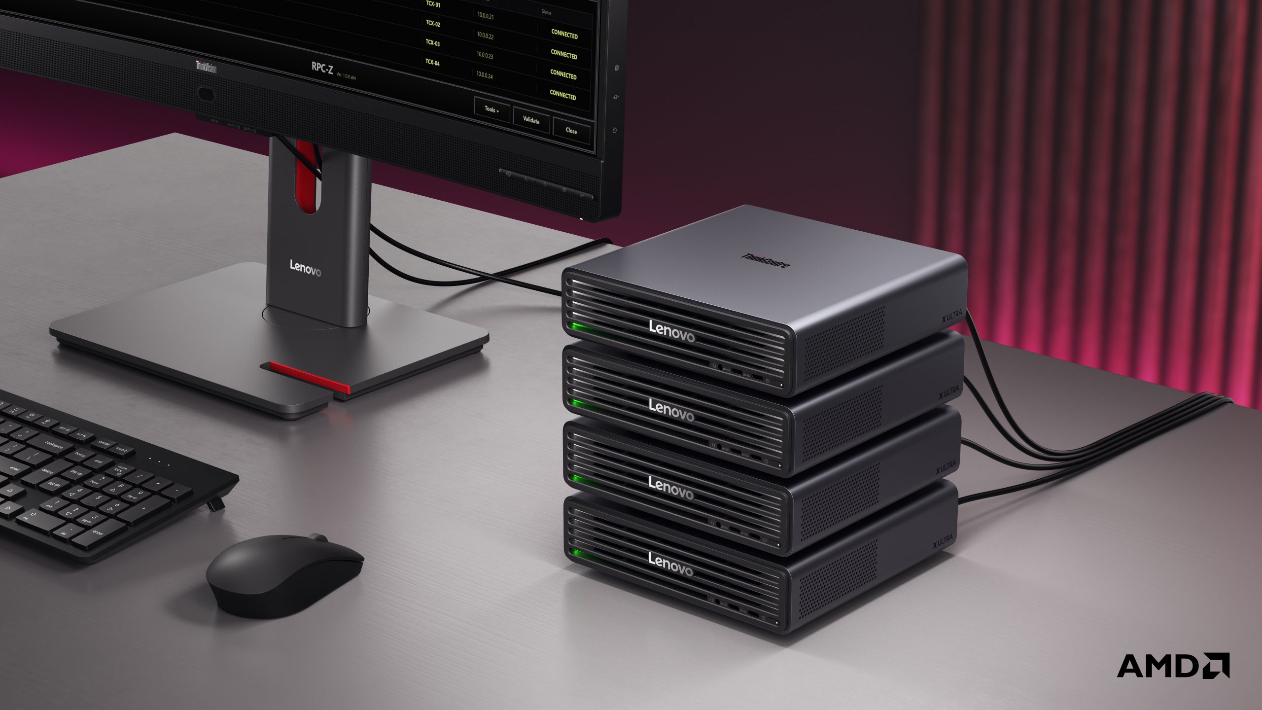 Cụm 4 máy ThinkCentre X Ultra xếp chồng kết nối platform thống nhất