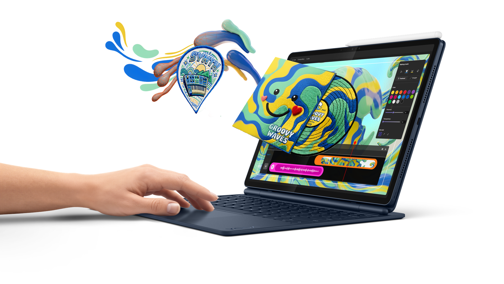 Bàn phím từ tính và trackpad đi kèm của Lenovo Yoga Tab Plus Gen 2 màu Cosmic Blue