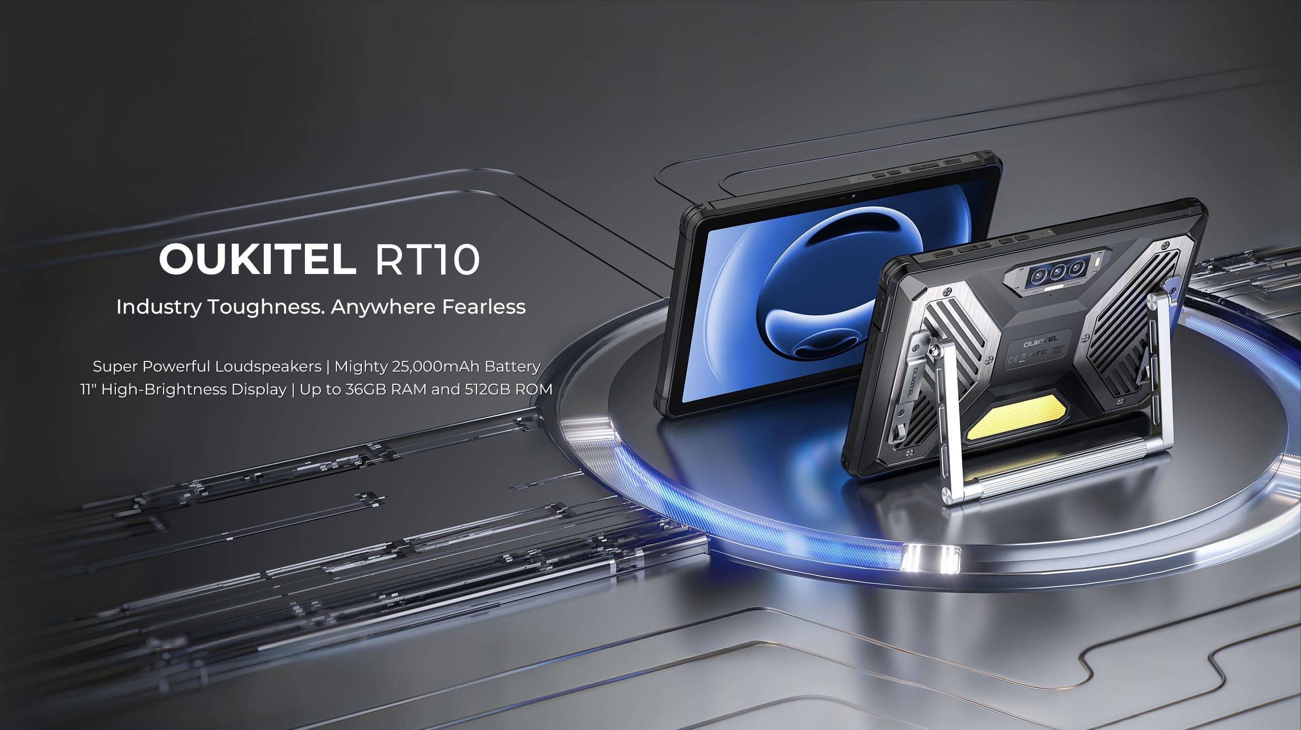 Mặt trước máy tính bảng siêu bền Oukitel RT10 với màn hình 11 inch FHD 120Hz