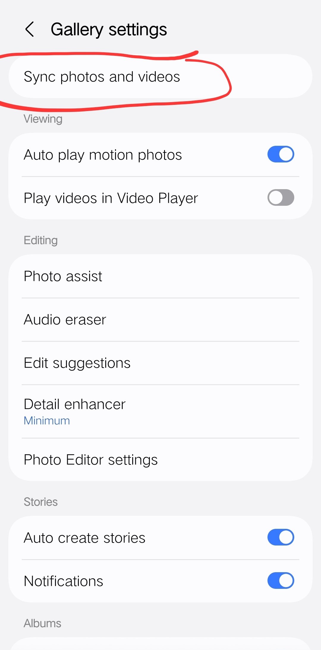 Giao diện liên kết tài khoản Google trên Samsung Gallery