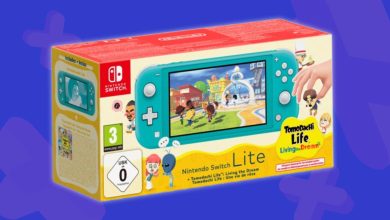 Nintendo Switch Lite màu Turquoise trên nền vàng