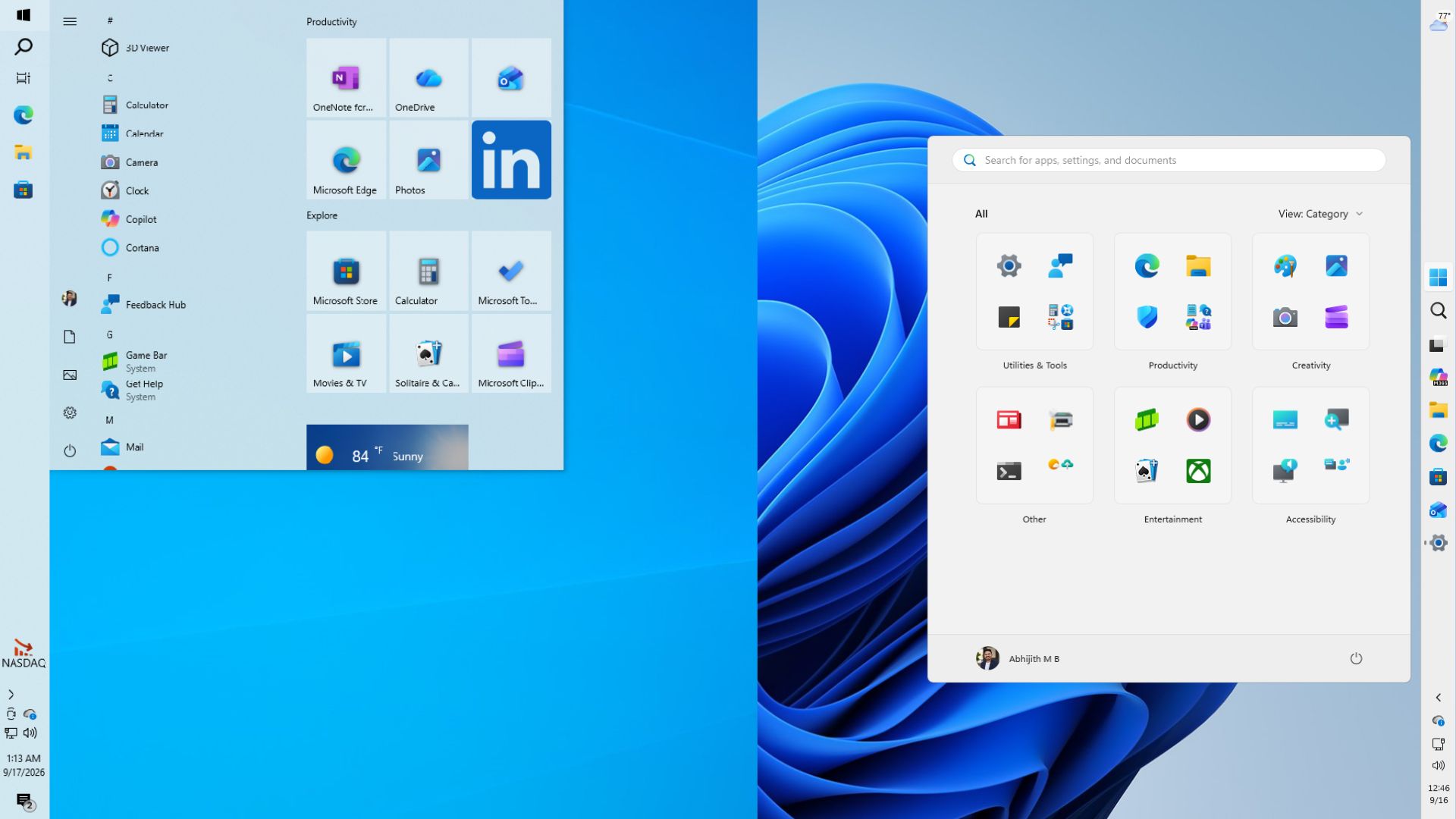 Taskbar dọc và Start menu trên Windows 11