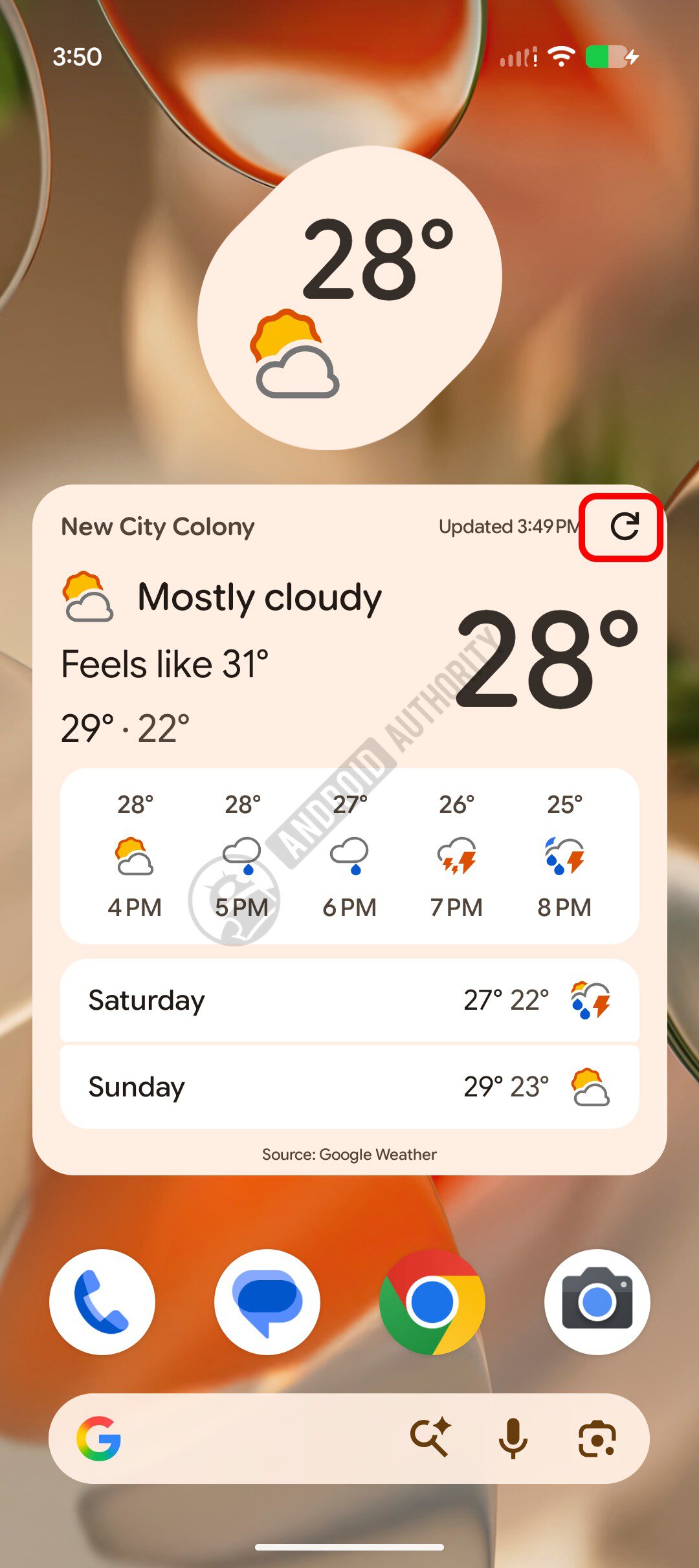 Widget Pixel Weather với nút làm mới một chạm