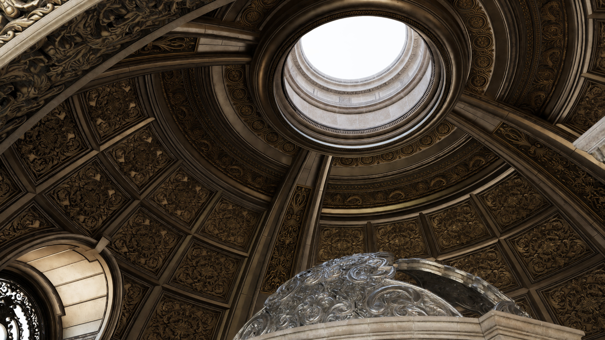 Khung cảnh mái vòm Zorah được dựng bằng path tracing với RTX Mega Geometry 2.0