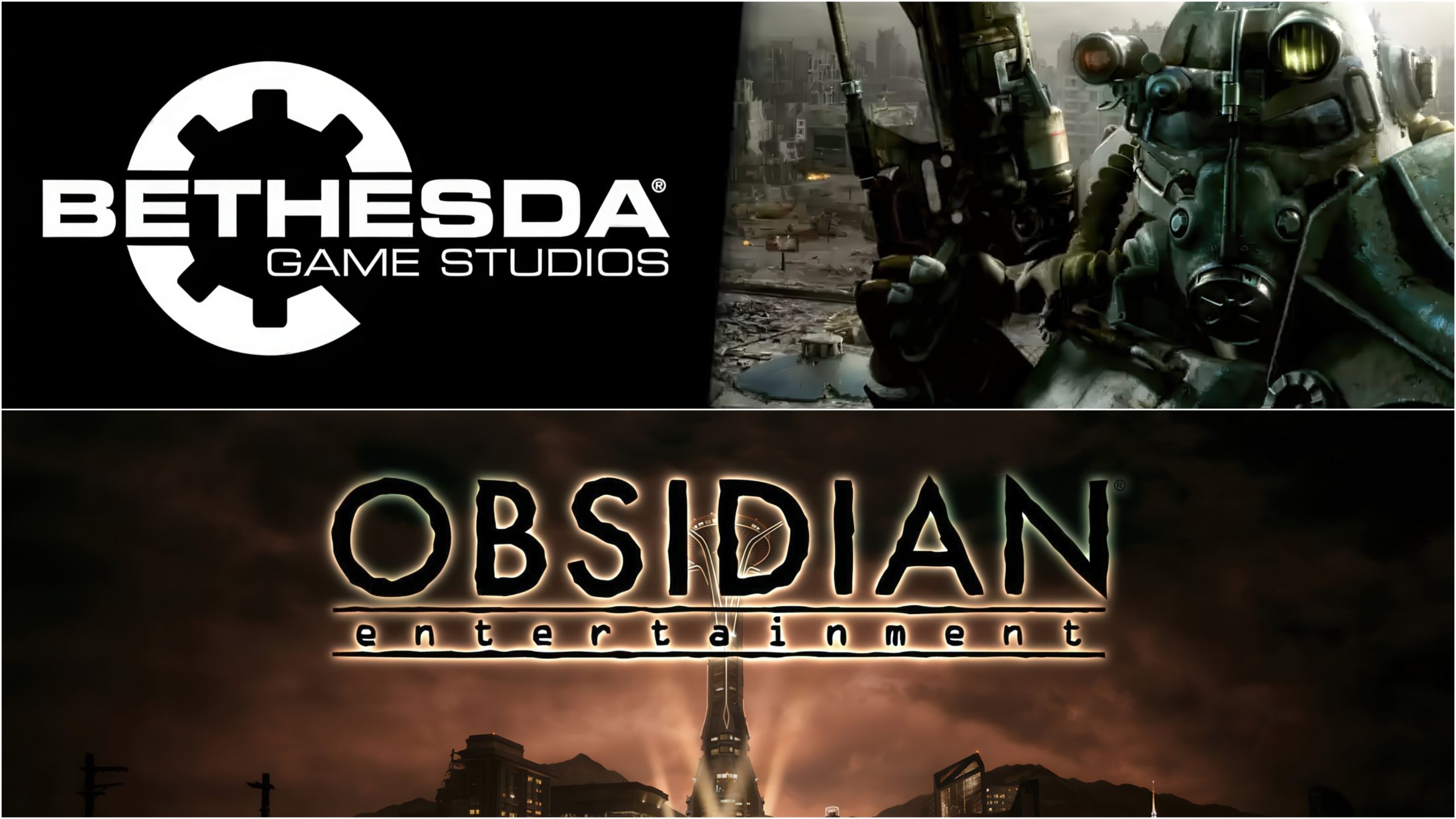 Logo Bethesda và Obsidian cùng hình tượng thương hiệu Fallout