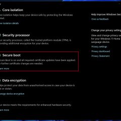 Màn hình Windows Security hiển thị Secure Boot đang bật và thông báo cập nhật chứng chỉ hoàn tất