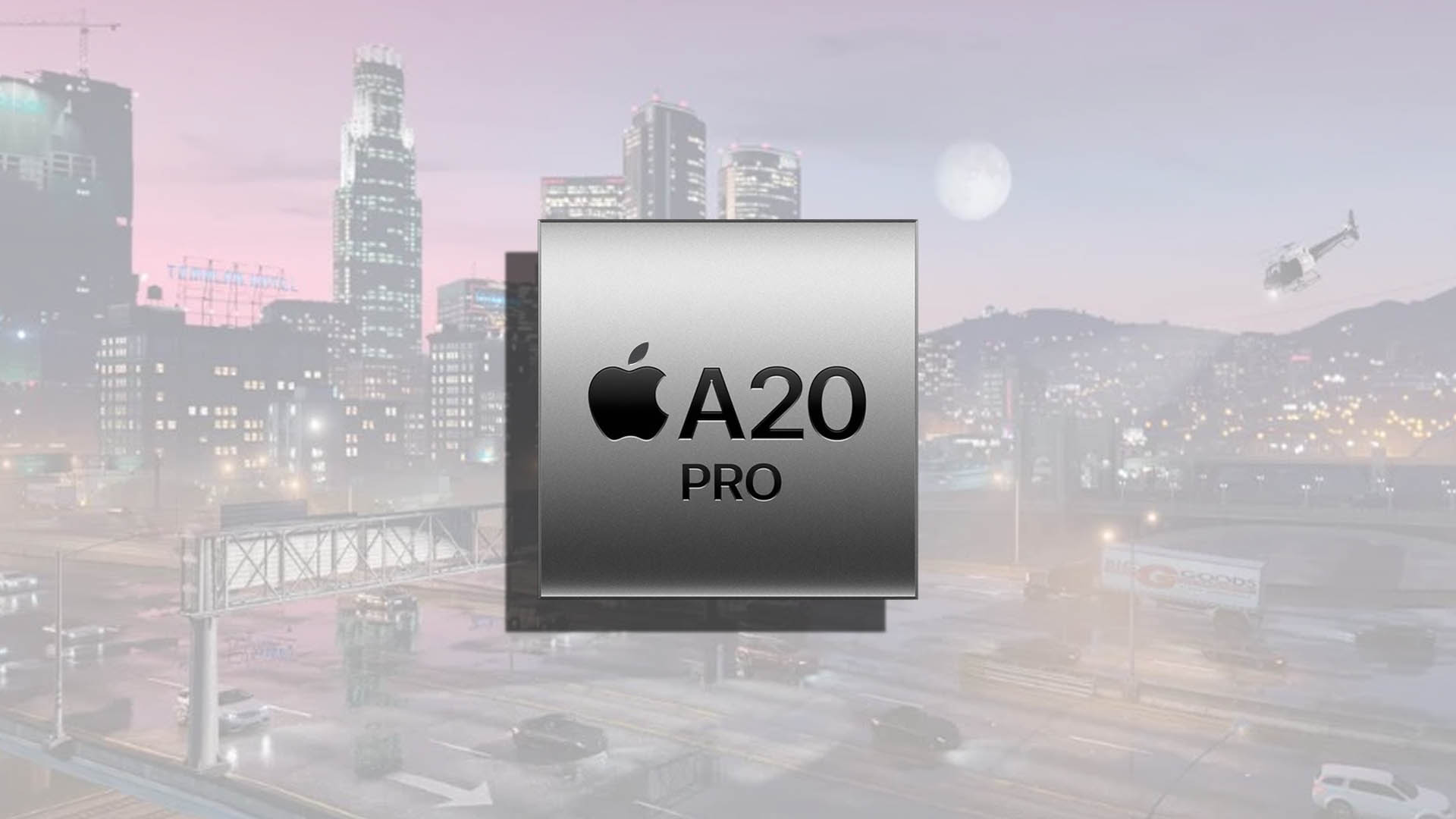 Hình minh họa chip Apple A20 Pro và game GTA 5