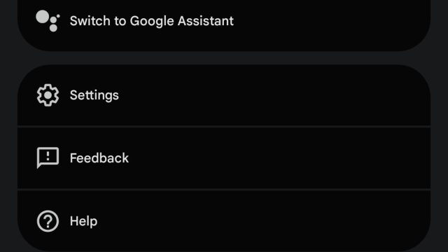 Ảnh chụp menu tài khoản ứng dụng Gemini với tùy chọn Switch to Google Assistant