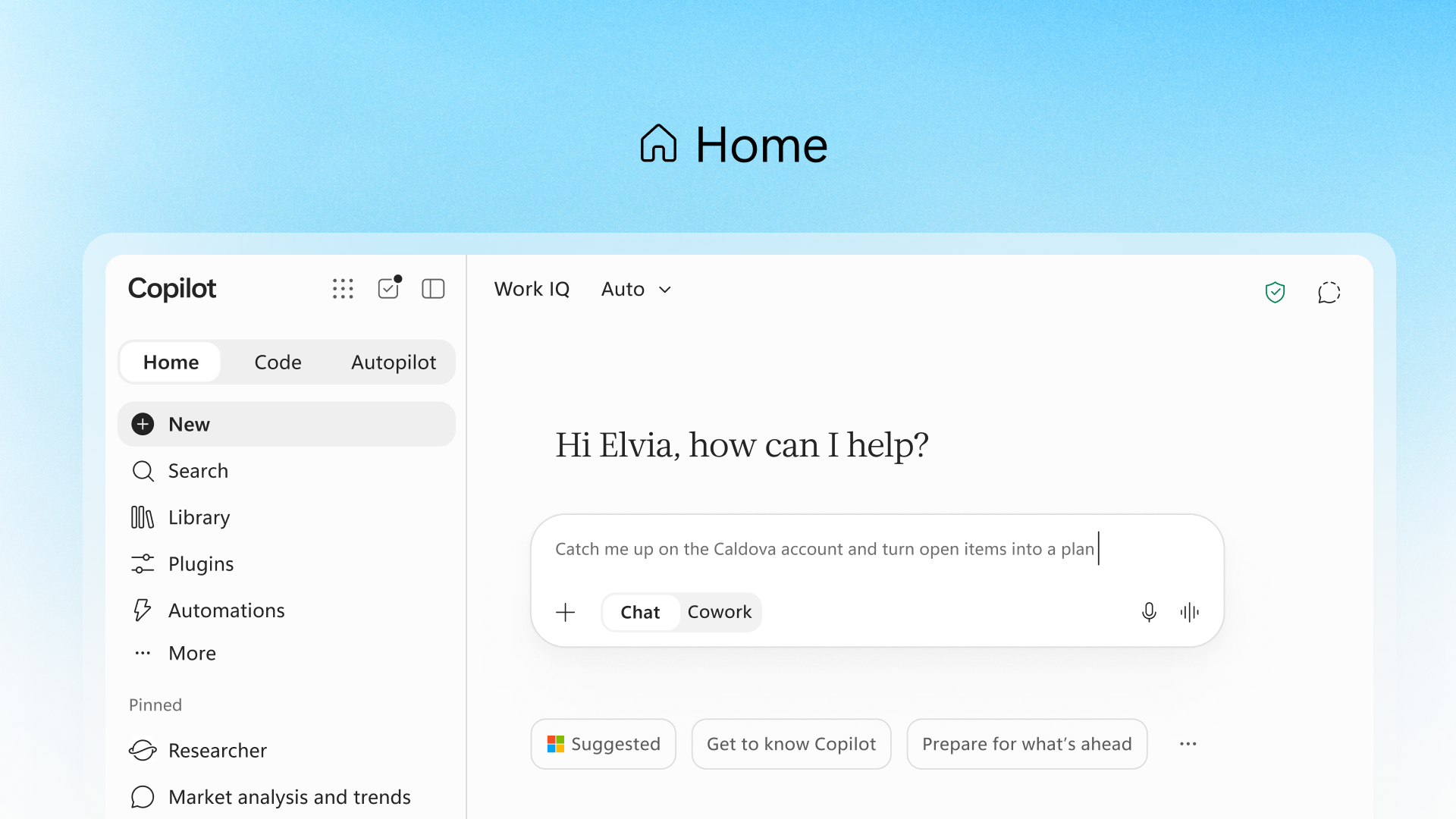Giao diện Home của Microsoft Copilot