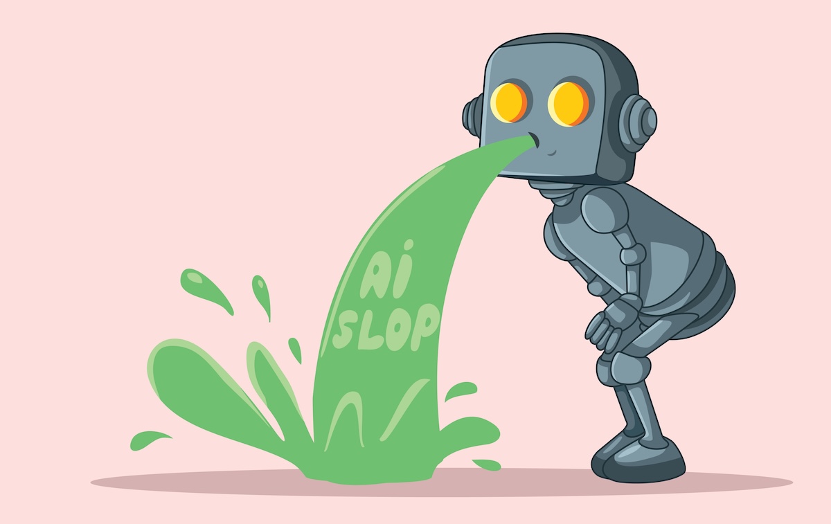 Hình minh họa chatbot AI và làn sóng dữ liệu rác lan truyền trên internet.