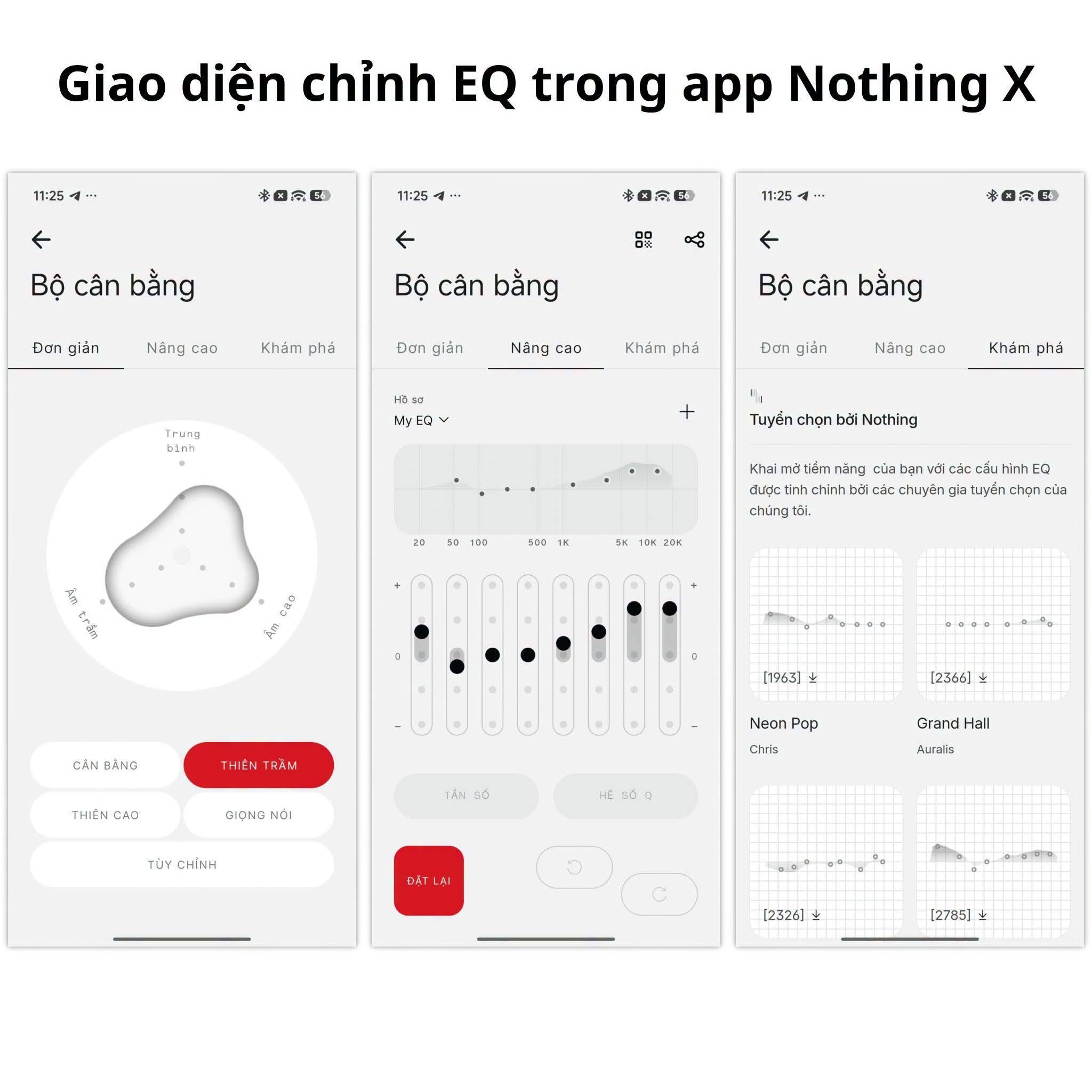 Giao diện cân chỉnh âm thanh EQ trong ứng dụng Nothing X.
