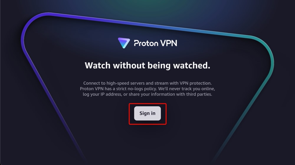 Giao diện cài đặt Proton VPN trên Fire TV Stick Vega OS
