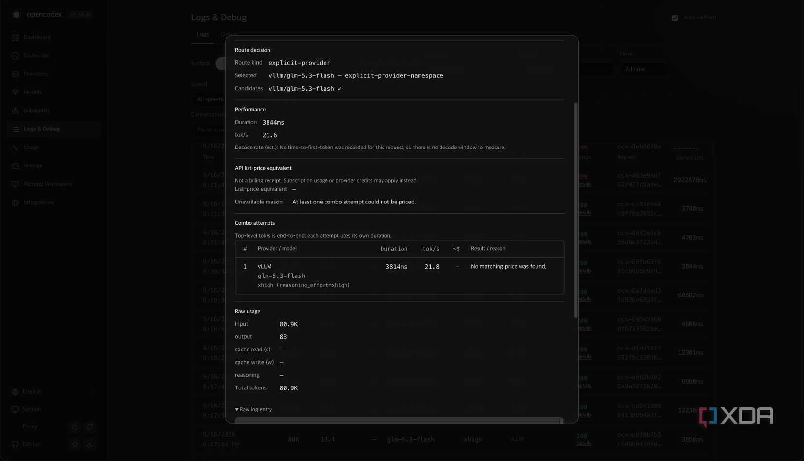 Nhật ký yêu cầu trong opencodex