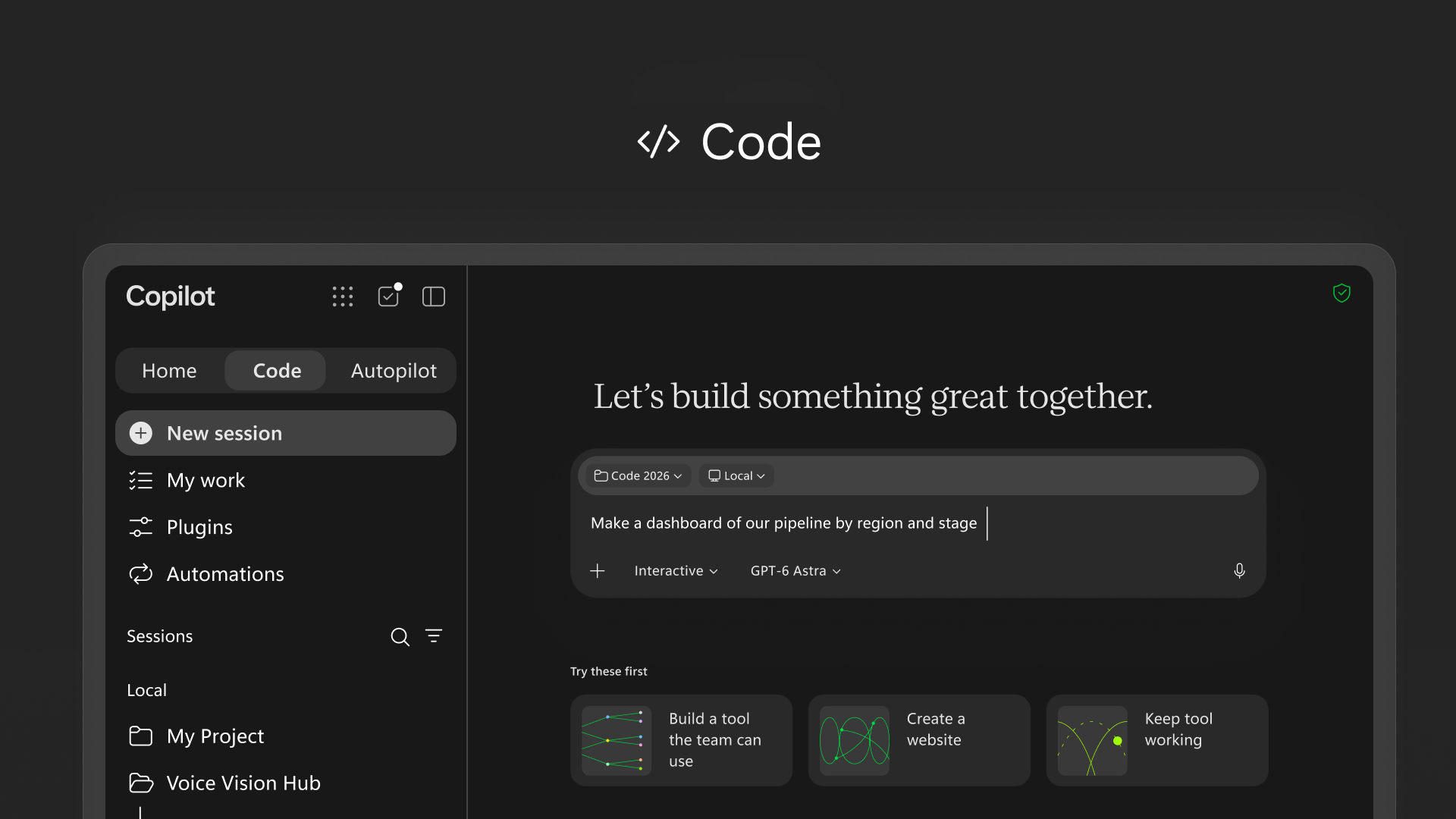 Giao diện Code của Microsoft Copilot