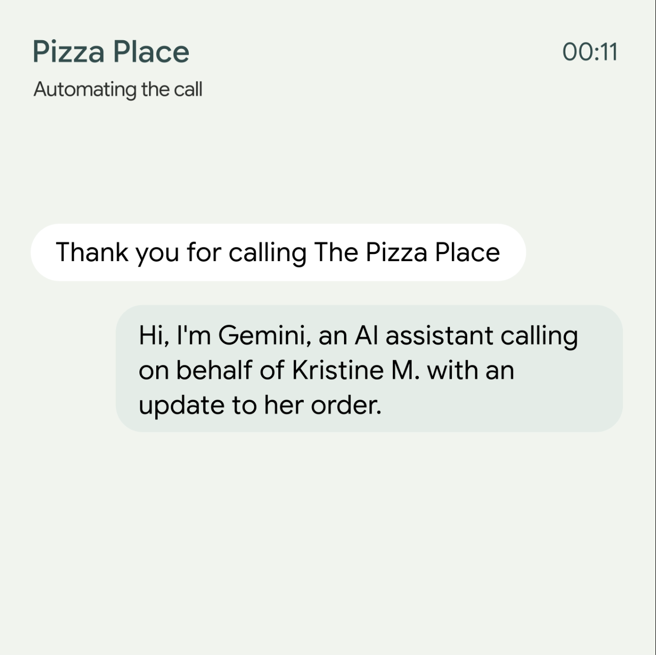 Giao diện Gemini Call for Me trên Google Pixel 11