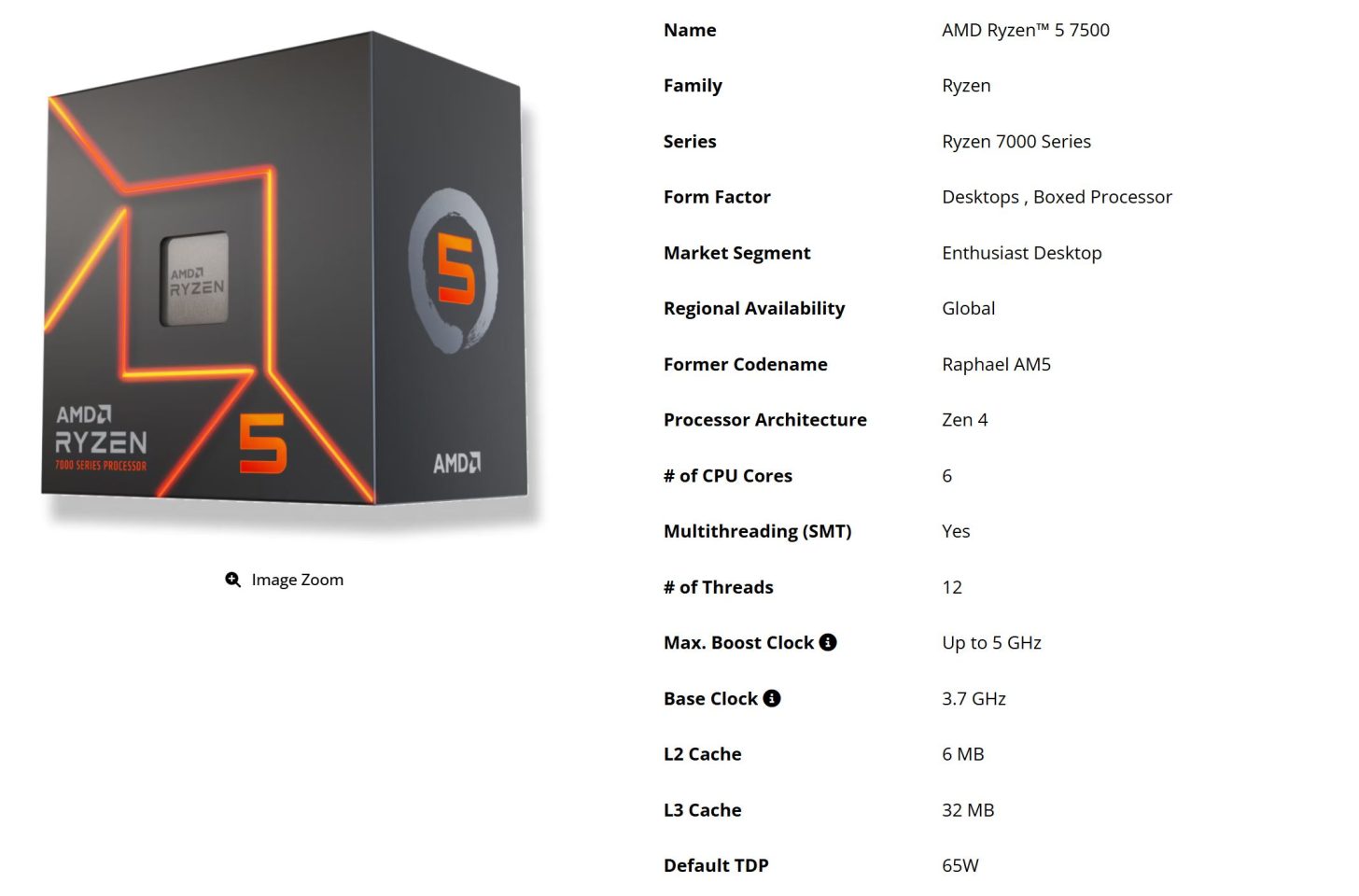 Thông số kỹ thuật AMD Ryzen 5 socket AM5